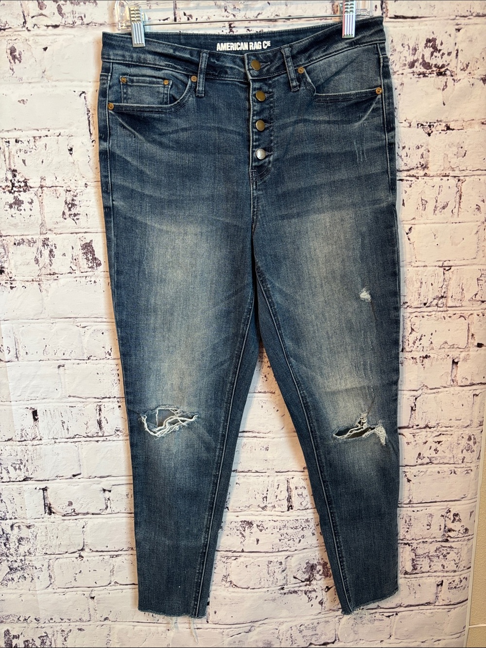 American Rag Dark Blue Distressed Ankle Jeans